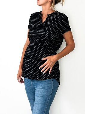 Maternity Black Chevron Pattern Tie Back Blouse
